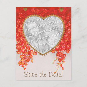 Vintage Save the Date, Hearts and Flowers Announcement Postcard