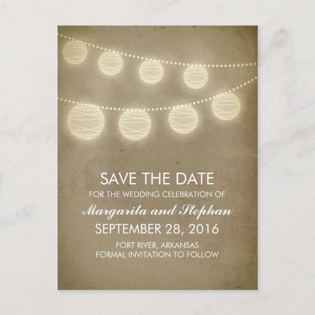 Vintage save the date postcards with lanterns (Front)