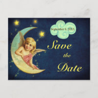 Vintage Save the Date Star Moon Angel Wings Cherub