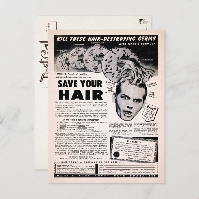 Vintage Save Your Hair Advertisement Postcard  (Front/Back)