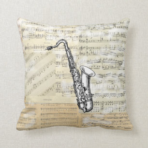 Vintage Saxophone  Music Pillow