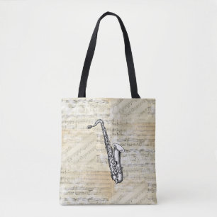 Vintage Saxophone Sheet Music Tote Bag