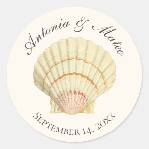 Vintage Scallop Single Seashell Wedding Classic Round Sticker