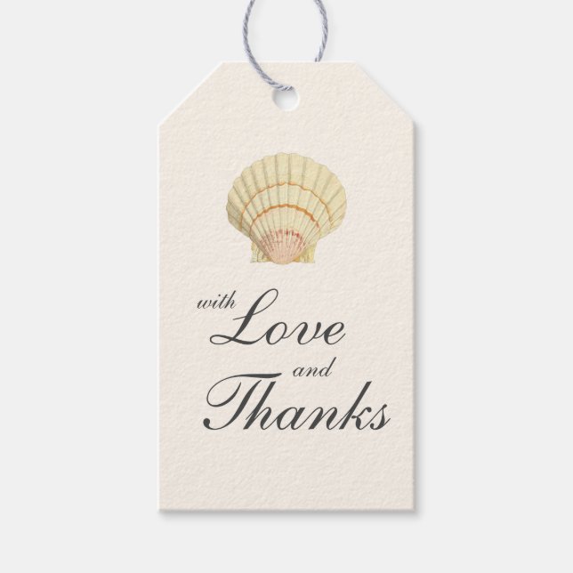 Vintage Scallop Single Seashell Wedding Gift Tags (Front)