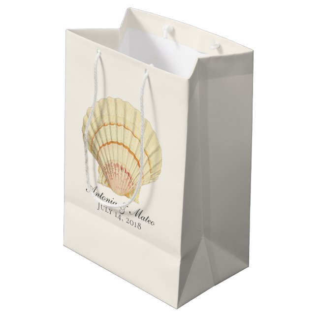 Vintage Scallop Single Seashell Wedding Medium Gift Bag (Back Angled)
