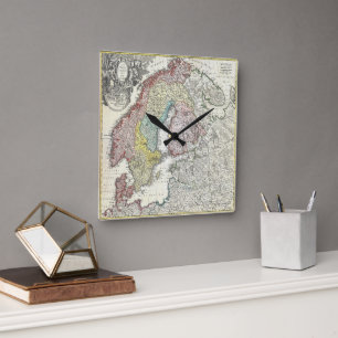 Vintage Scandinavia Map Square Wall Clock