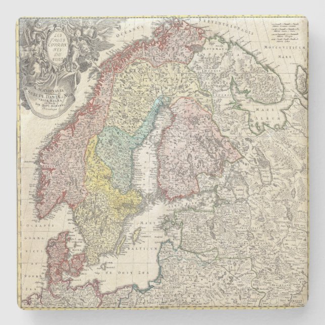 Vintage Scandinavia Map Stone Coaster (Front)