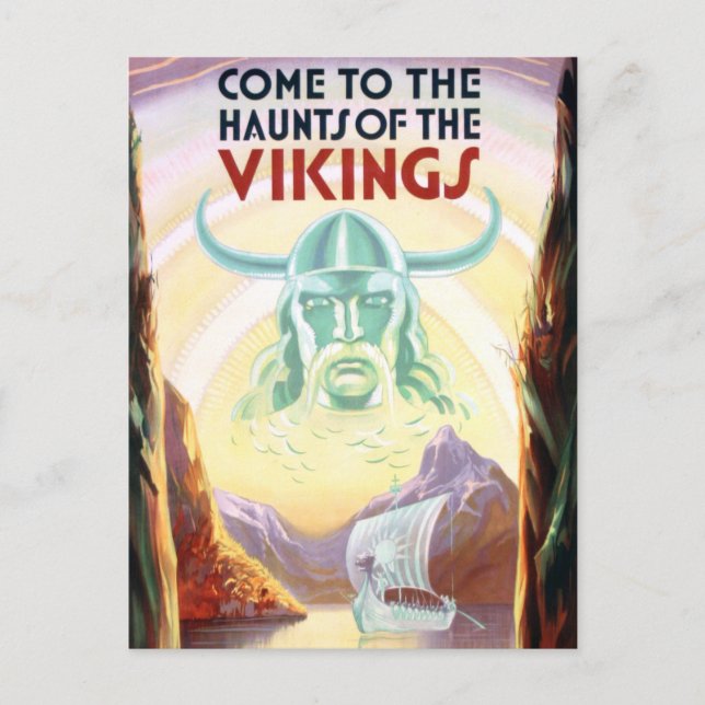 Vintage Scandinavia Vikings Cruise Travel Postcard (Front)