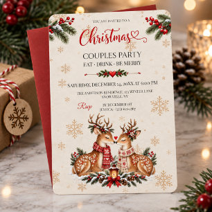 Vintage Scandinavian Christmas Deer Couples Party Invitation