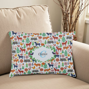Vintage Scandinavian Folk Art Monogram Pattern Decorative Cushion
