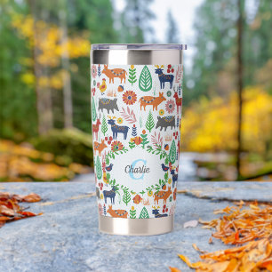 Vintage Scandinavian Folk Art Monogram Pattern Insulated Tumbler