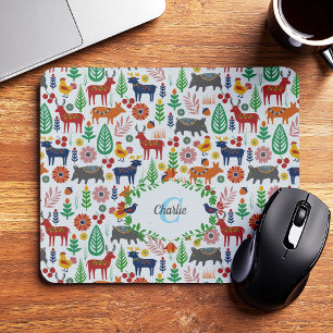 Vintage Scandinavian Folk Art Monogram Pattern Mouse Pad