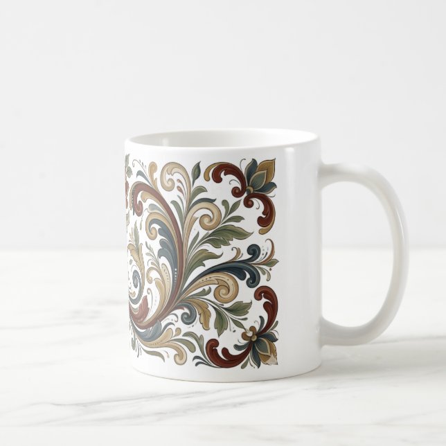 Vintage Scandinavian Folk Art Pattern Coffee Mug (Right)