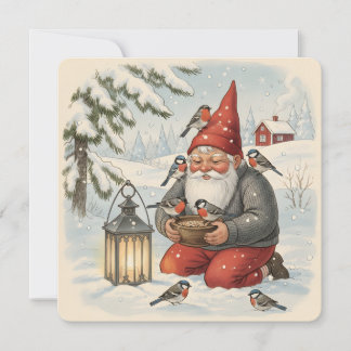 Vintage Scandinavian Tomte with Birds Card