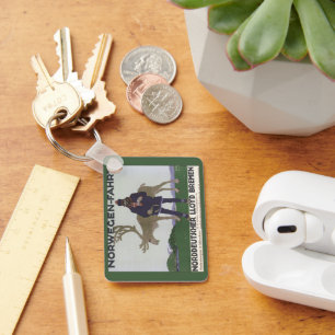 Vintage Scandinavian Travel to Norway Man Reindeer Key Ring