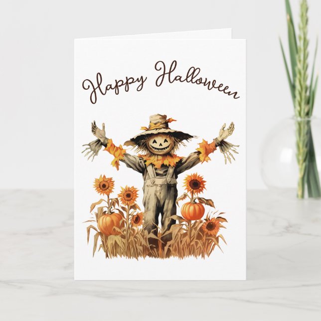 Vintage Scarecrow Halloween Pumpkin Patch Card (Front)