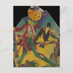 vintage scarecrow on black postcard