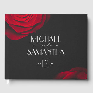 Vintage scarlet red rose petal flower wedding guest book