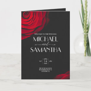 Vintage scarlet red rose petal flower wedding program