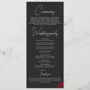 Vintage scarlet red rose petal flower wedding program