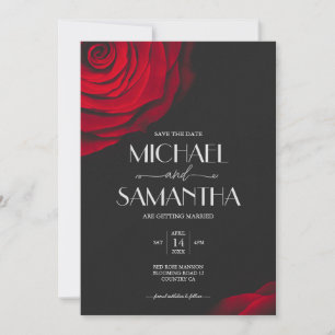 Vintage scarlet red rose petal flower wedding save the date