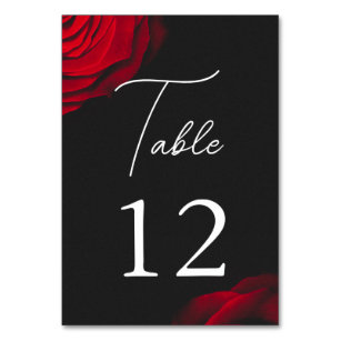 Vintage scarlet red rose petal flower wedding table number