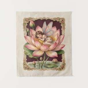 Vintage Scarp Picture - Fairy sleeping in Lotus 4 Tapestry