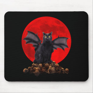 Vintage Scary Black Cat Halloween Costume And Mouse Pad