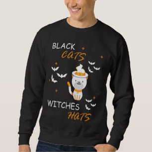 Vintage Scary Black Cats Witches Hats Funny Hallow Sweatshirt