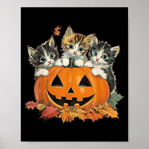 Vintage Scary Cat Halloween Black Kitten Costume Poster