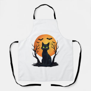 Vintage Scary Christmas Cat Costume Retro Cat Moon Apron