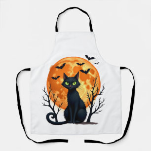 Vintage Scary Christmas Cat Costume Retro Cat Moon Apron