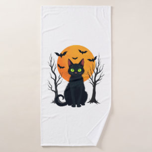 Vintage Scary Christmas Cat Costume Retro Cat Moon Bath Towel