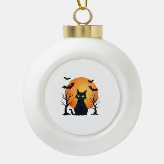 Vintage Scary Christmas Cat Costume Retro Cat Moon Ceramic Ball Christmas Ornament