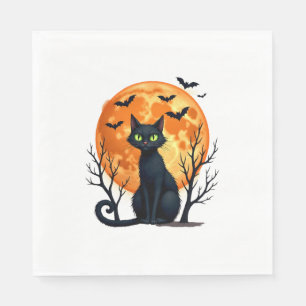 Vintage Scary Christmas Cat Costume Retro Cat Moon Napkin