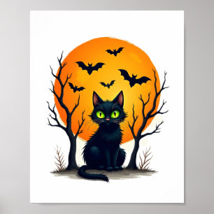 Vintage Scary Christmas Cat Costume Retro Cat Moon Poster