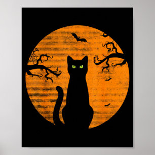 Vintage Scary Christmas Cat Costume Retro Cat Moon Poster