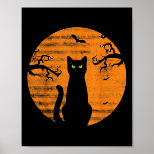 Vintage Scary Christmas Cat Costume Retro Cat Moon Poster