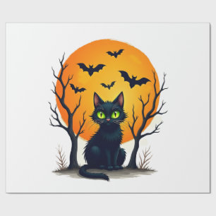 Vintage Scary Christmas Cat Costume Retro Cat Moon Wrapping Paper