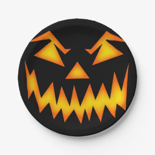 Vintage Scary Evil Halloween Pumpkin Black Paper Plate