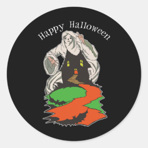 Vintage Scary Ghost Hovering Over A Spooky Haunted Classic Round Sticker