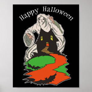 Vintage Scary Ghost Hovering Over A Spooky Haunted Poster