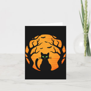 Vintage Scary Halloween Black Cat Costume Cat Moon Card