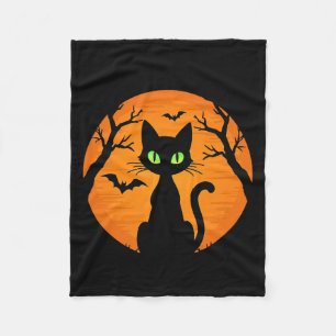 Vintage Scary Halloween Black Cat Costume Cat Moon Fleece Blanket