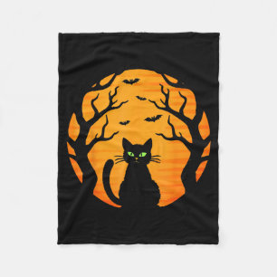 Vintage Scary Halloween Black Cat Costume Cat Moon Fleece Blanket