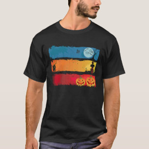 Vintage Scary Halloween Black Cat Costume Pumpkin T-Shirt