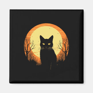 Vintage Scary Halloween Black Cat Costume Retro Mo Magnet