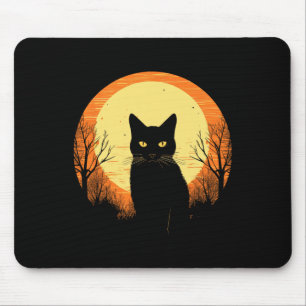 Vintage Scary Halloween Black Cat Costume Retro Mo Mouse Pad