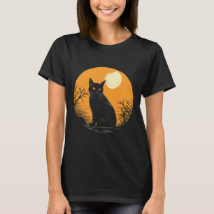 Vintage Scary Halloween Black Cat Costume Retro Mo T-Shirt