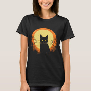 Vintage Scary Halloween Black Cat Costume Retro Mo T-Shirt